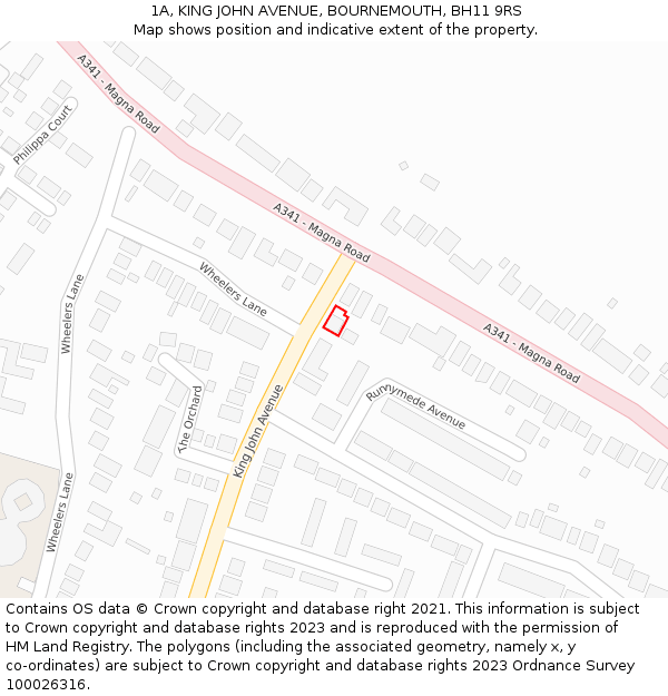 1A, KING JOHN AVENUE, BOURNEMOUTH, BH11 9RS: Location map and indicative extent of plot