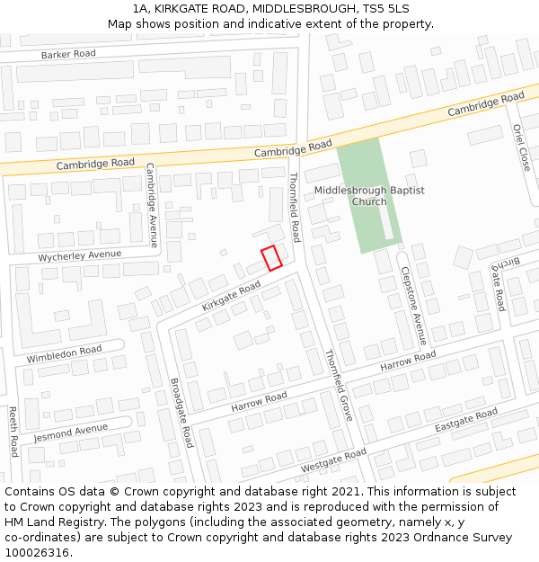1A, KIRKGATE ROAD, MIDDLESBROUGH, TS5 5LS: Location map and indicative extent of plot
