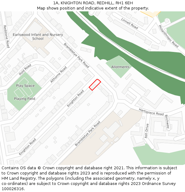 1A, KNIGHTON ROAD, REDHILL, RH1 6EH: Location map and indicative extent of plot