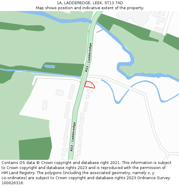 1A, LADDEREDGE, LEEK, ST13 7AD: Location map and indicative extent of plot