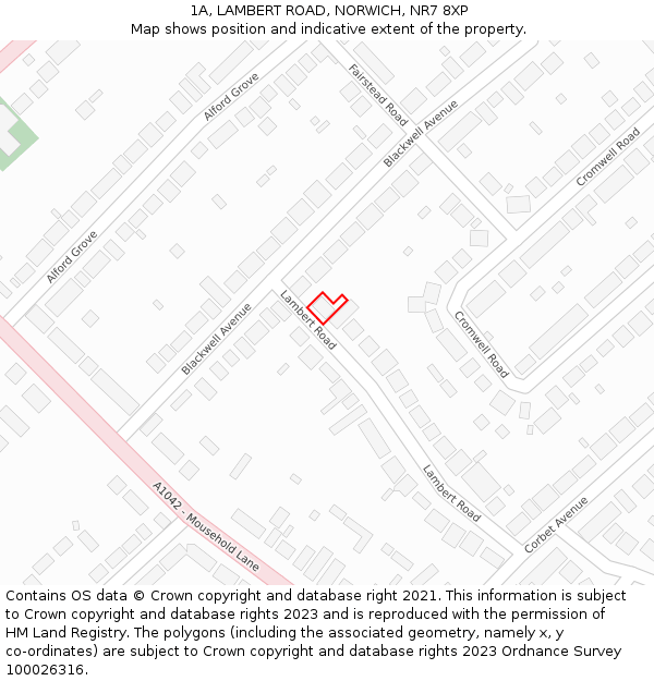 1A, LAMBERT ROAD, NORWICH, NR7 8XP: Location map and indicative extent of plot