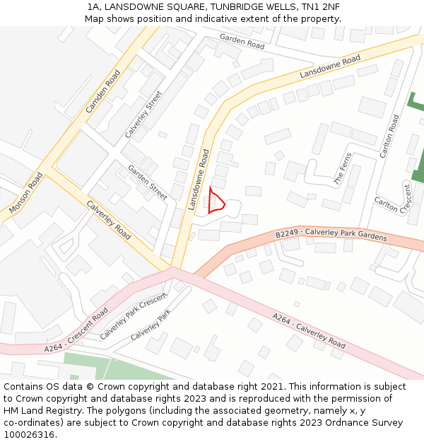 1A, LANSDOWNE SQUARE, TUNBRIDGE WELLS, TN1 2NF: Location map and indicative extent of plot