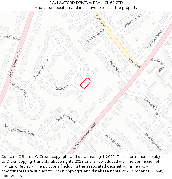 1A, LAWFORD DRIVE, WIRRAL, CH60 2TD: Location map and indicative extent of plot