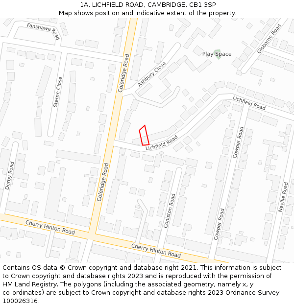 1A, LICHFIELD ROAD, CAMBRIDGE, CB1 3SP: Location map and indicative extent of plot