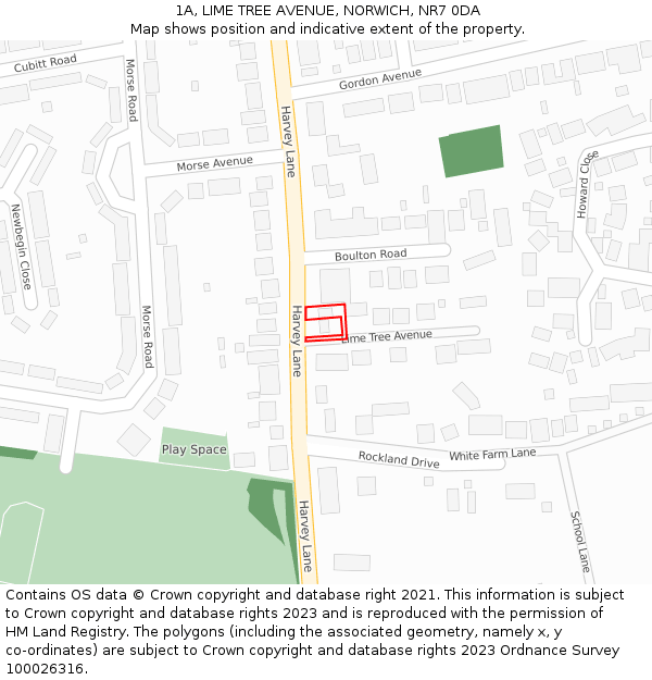 1A, LIME TREE AVENUE, NORWICH, NR7 0DA: Location map and indicative extent of plot
