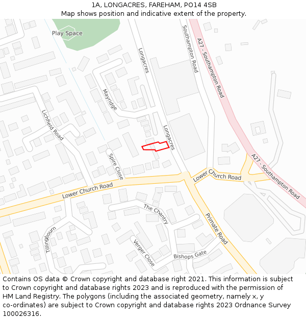 1A, LONGACRES, FAREHAM, PO14 4SB: Location map and indicative extent of plot