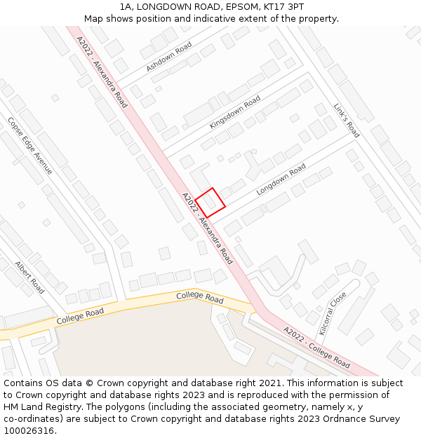 1A, LONGDOWN ROAD, EPSOM, KT17 3PT: Location map and indicative extent of plot