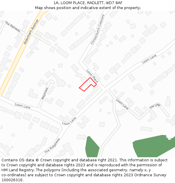 1A, LOOM PLACE, RADLETT, WD7 8AF: Location map and indicative extent of plot