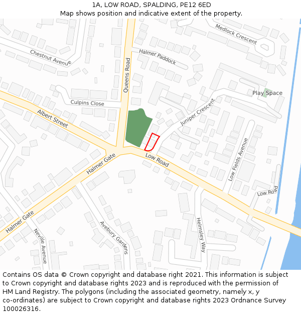 1A, LOW ROAD, SPALDING, PE12 6ED: Location map and indicative extent of plot