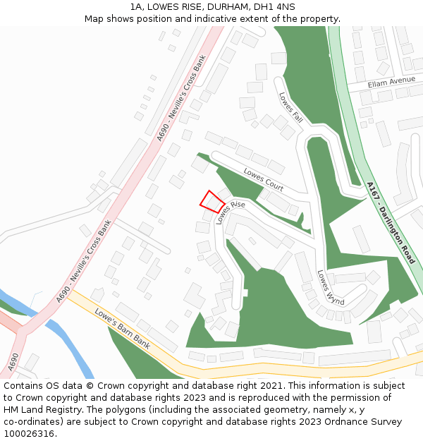1A, LOWES RISE, DURHAM, DH1 4NS: Location map and indicative extent of plot