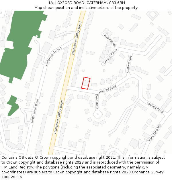 1A, LOXFORD ROAD, CATERHAM, CR3 6BH: Location map and indicative extent of plot