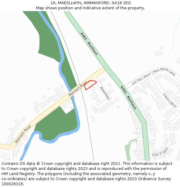 1A, MAESLLWYN, AMMANFORD, SA18 2EG: Location map and indicative extent of plot