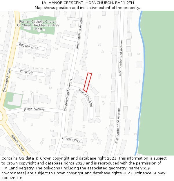 1A, MANOR CRESCENT, HORNCHURCH, RM11 2EH: Location map and indicative extent of plot