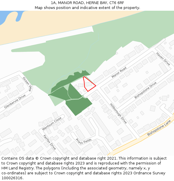 1A, MANOR ROAD, HERNE BAY, CT6 6RF: Location map and indicative extent of plot