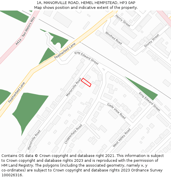 1A, MANORVILLE ROAD, HEMEL HEMPSTEAD, HP3 0AP: Location map and indicative extent of plot