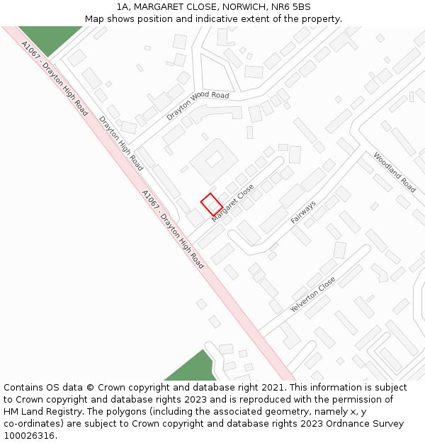 1A, MARGARET CLOSE, NORWICH, NR6 5BS: Location map and indicative extent of plot