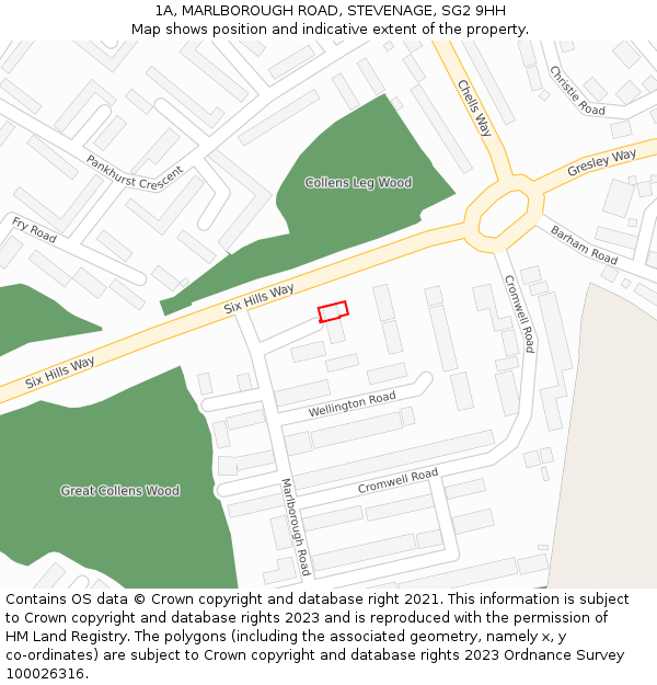 1A, MARLBOROUGH ROAD, STEVENAGE, SG2 9HH: Location map and indicative extent of plot