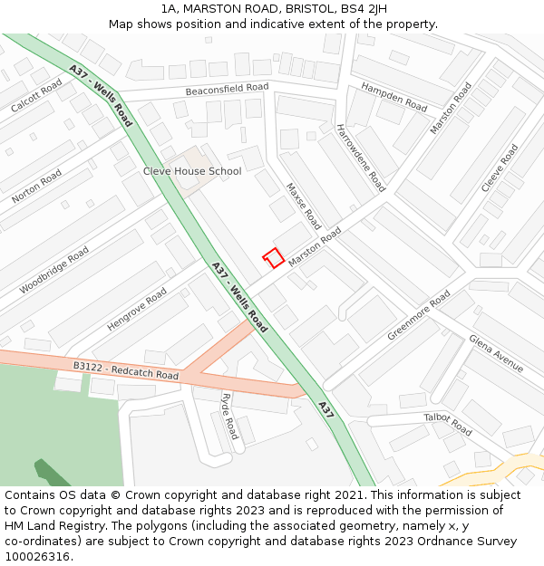 1A, MARSTON ROAD, BRISTOL, BS4 2JH: Location map and indicative extent of plot