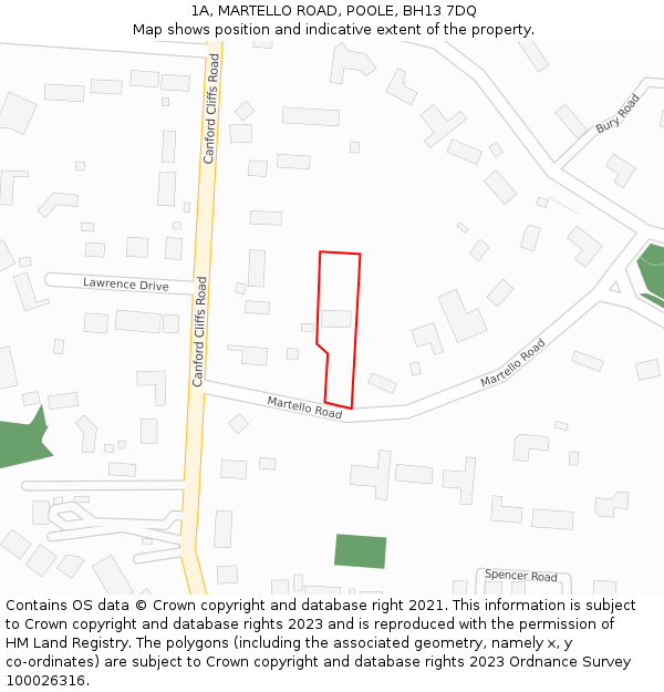 1A, MARTELLO ROAD, POOLE, BH13 7DQ: Location map and indicative extent of plot