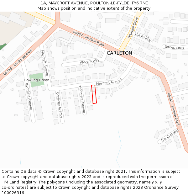 1A, MAYCROFT AVENUE, POULTON-LE-FYLDE, FY6 7NE: Location map and indicative extent of plot
