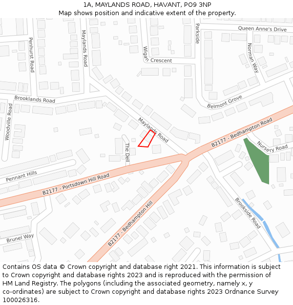 1A, MAYLANDS ROAD, HAVANT, PO9 3NP: Location map and indicative extent of plot