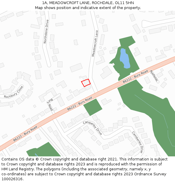 1A, MEADOWCROFT LANE, ROCHDALE, OL11 5HN: Location map and indicative extent of plot