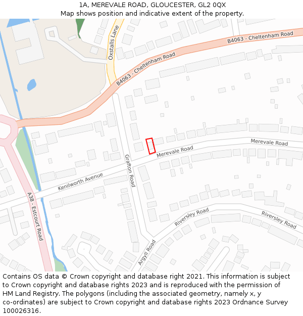 1A, MEREVALE ROAD, GLOUCESTER, GL2 0QX: Location map and indicative extent of plot