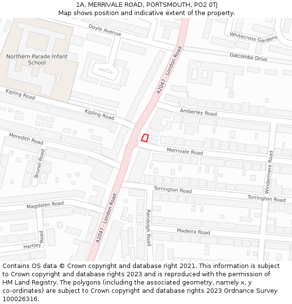 1A, MERRIVALE ROAD, PORTSMOUTH, PO2 0TJ: Location map and indicative extent of plot