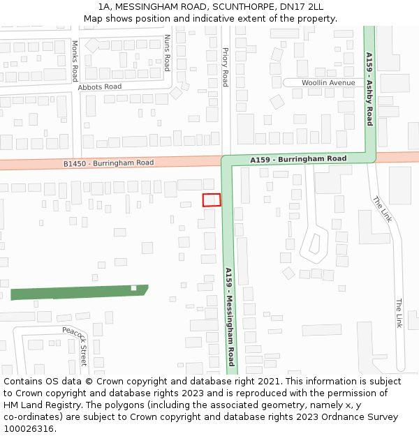 1A, MESSINGHAM ROAD, SCUNTHORPE, DN17 2LL: Location map and indicative extent of plot