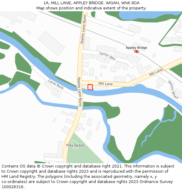 1A, MILL LANE, APPLEY BRIDGE, WIGAN, WN6 9DA: Location map and indicative extent of plot