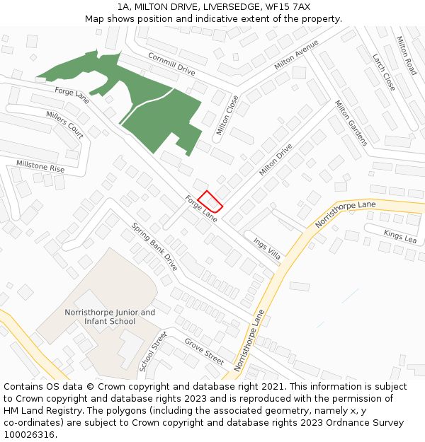 1A, MILTON DRIVE, LIVERSEDGE, WF15 7AX: Location map and indicative extent of plot