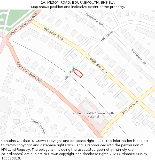 1A, MILTON ROAD, BOURNEMOUTH, BH8 8LN: Location map and indicative extent of plot