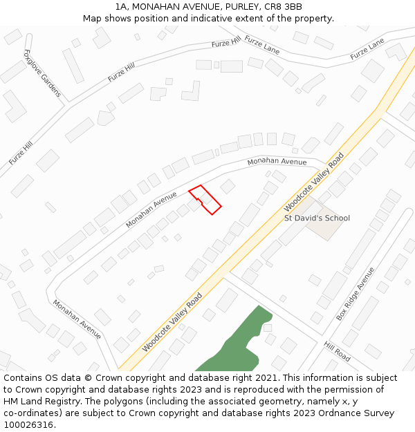 1A, MONAHAN AVENUE, PURLEY, CR8 3BB: Location map and indicative extent of plot