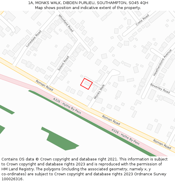 1A, MONKS WALK, DIBDEN PURLIEU, SOUTHAMPTON, SO45 4QH: Location map and indicative extent of plot