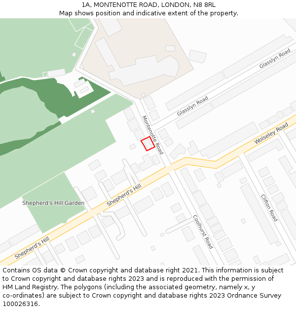 1A, MONTENOTTE ROAD, LONDON, N8 8RL: Location map and indicative extent of plot