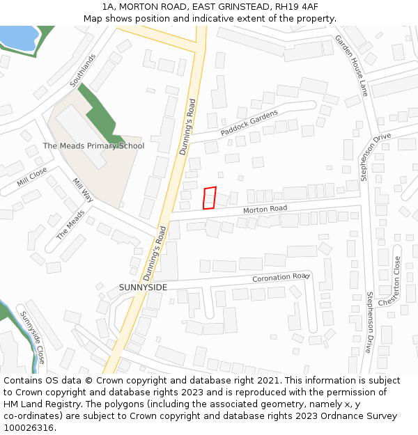 1A, MORTON ROAD, EAST GRINSTEAD, RH19 4AF: Location map and indicative extent of plot