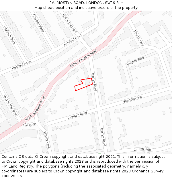 1A, MOSTYN ROAD, LONDON, SW19 3LH: Location map and indicative extent of plot