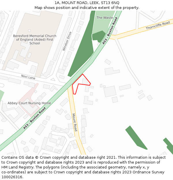1A, MOUNT ROAD, LEEK, ST13 6NQ: Location map and indicative extent of plot