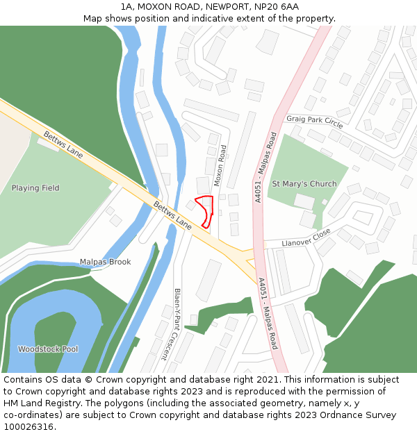 1A, MOXON ROAD, NEWPORT, NP20 6AA: Location map and indicative extent of plot