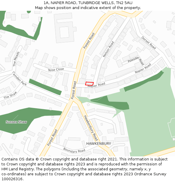 1A, NAPIER ROAD, TUNBRIDGE WELLS, TN2 5AU: Location map and indicative extent of plot