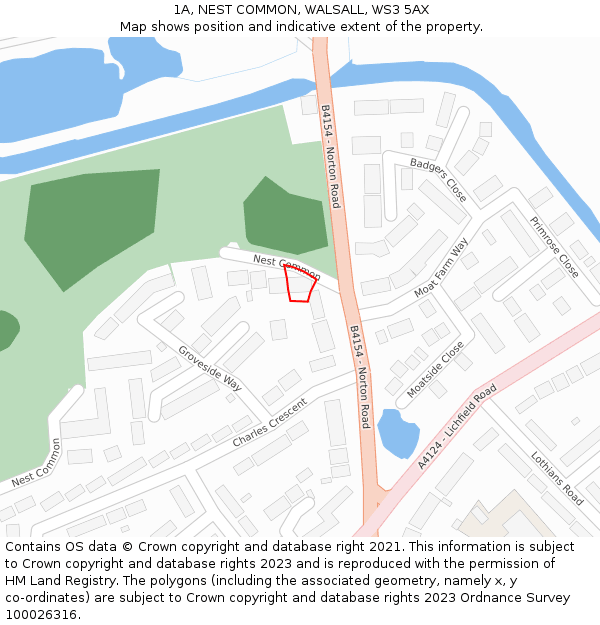 1A, NEST COMMON, WALSALL, WS3 5AX: Location map and indicative extent of plot