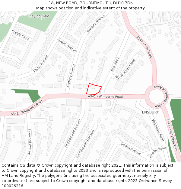 1A, NEW ROAD, BOURNEMOUTH, BH10 7DN: Location map and indicative extent of plot