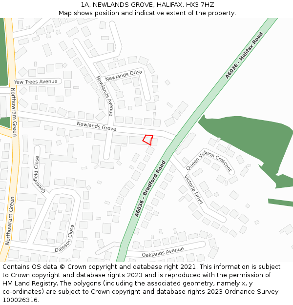 1A, NEWLANDS GROVE, HALIFAX, HX3 7HZ: Location map and indicative extent of plot