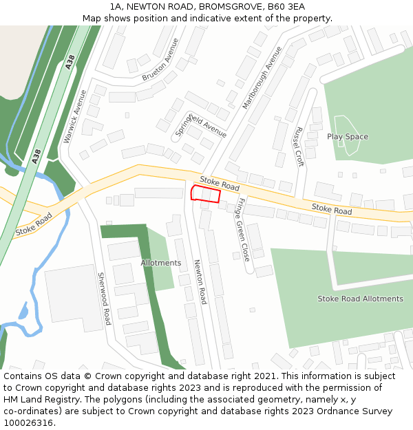 1A, NEWTON ROAD, BROMSGROVE, B60 3EA: Location map and indicative extent of plot