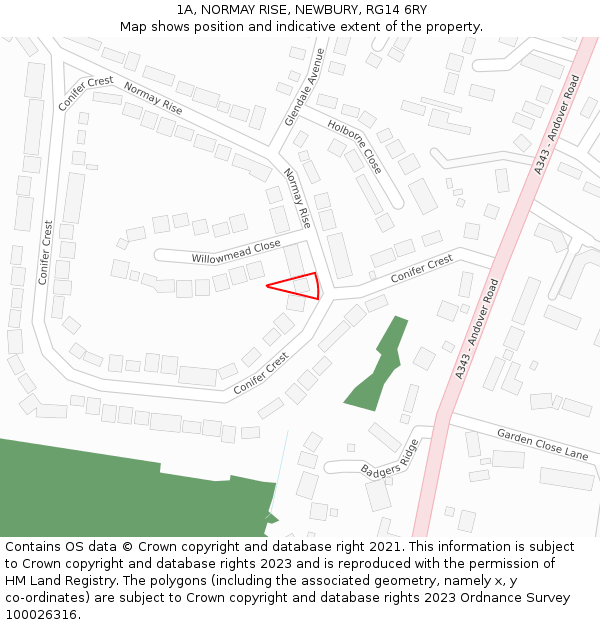1A, NORMAY RISE, NEWBURY, RG14 6RY: Location map and indicative extent of plot