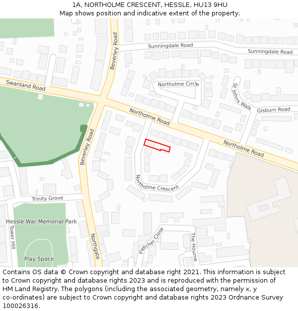 1A, NORTHOLME CRESCENT, HESSLE, HU13 9HU: Location map and indicative extent of plot