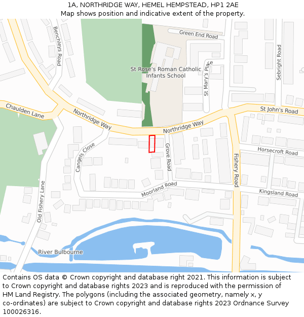 1A, NORTHRIDGE WAY, HEMEL HEMPSTEAD, HP1 2AE: Location map and indicative extent of plot
