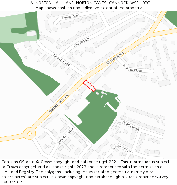 1A, NORTON HALL LANE, NORTON CANES, CANNOCK, WS11 9PG: Location map and indicative extent of plot