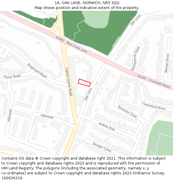 1A, OAK LANE, NORWICH, NR3 3QG: Location map and indicative extent of plot