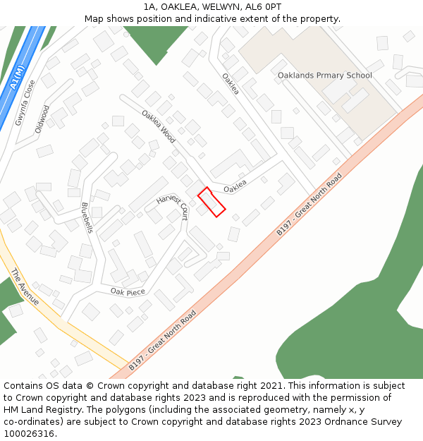 1A, OAKLEA, WELWYN, AL6 0PT: Location map and indicative extent of plot